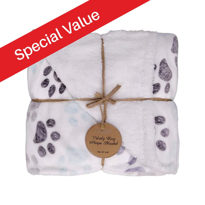 50" x 60" Paw Print Velvety Fleece Sherpa Blanket - At Home by Mirabeau - 50" x 60" Paw Print Velvety Fleece Sherpa Blanket - At Home by Mirabeau