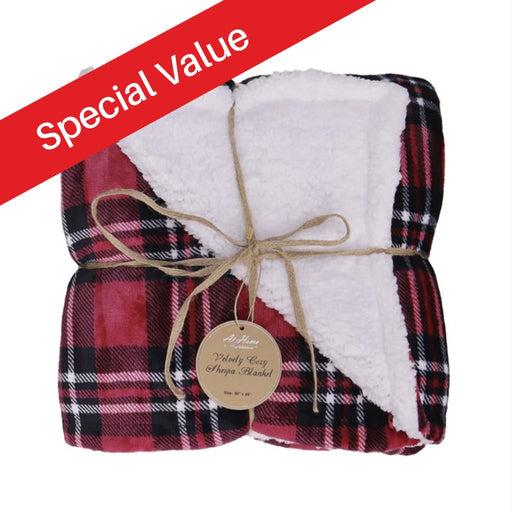 50" x 60" Red/Black Plaid Velvety Fleece Sherpa Blanket - At Home by Mirabeau - 50" x 60" Red/Black Plaid Velvety Fleece Sherpa Blanket - At Home by Mirabeau