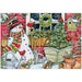 Christmas-themed puzzle with a snowman, garden tools, and festive decorations.