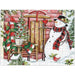 Christmas-themed puzzle with a snowman, tree, and cabin design.