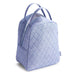  A blue quilted backpack equipped with a zipper, ideal for everyday use and travel.