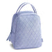 A blue quilted backpack featuring a zipper, designed for style and functionality.