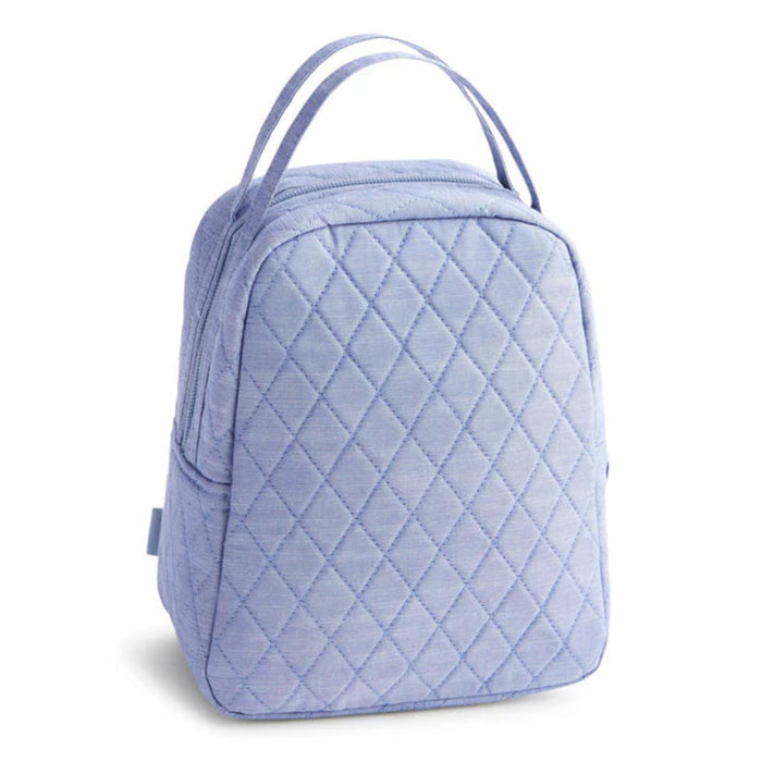 Soft fabric blue quilted backpack, designed with a stylish texture and practical adjustable straps for ease of use.