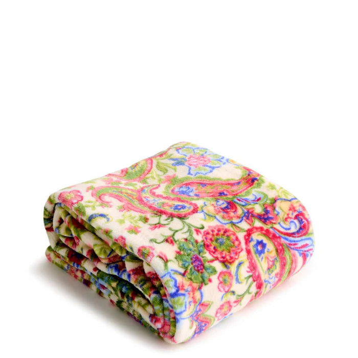 Vera Bradley Vibrant Paisley plush throw blanket with bold multicolor paisley pattern and soft, warm fabric.
