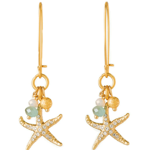 Featuring delicate starfish accents adorned with shimmering details, these elegant earrings capture the beauty of the ocean while adding a playful sparkle to any outfit.