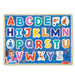 A wooden puzzle displaying letters and numbers, designed for children’s learning and development.