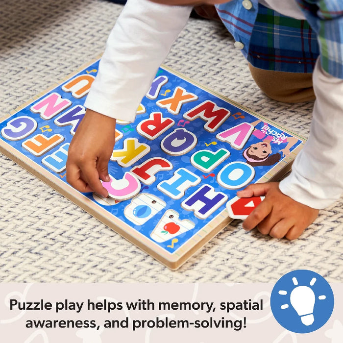 A wooden alphabet and number puzzle, crafted for educational purposes and engaging playtime activities.