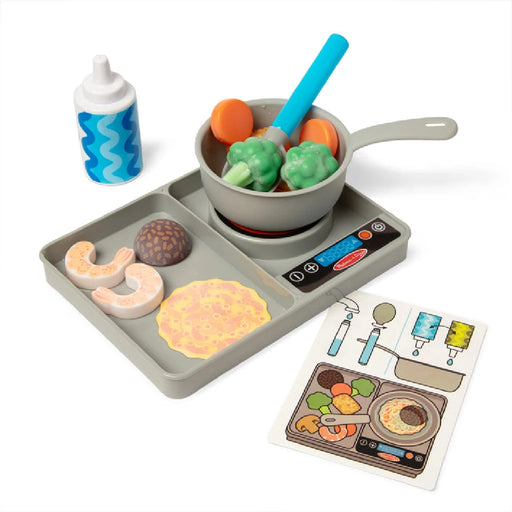 A tray displaying an assortment of food items alongside utensils for dining.