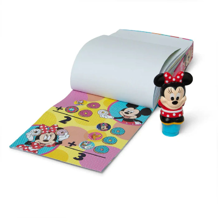 A vibrant sticker book featuring Minnie Mouse and a matching toy, perfect for young fans.