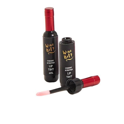 Lip tint with black and red packaging labeled 'Wine Not?' on a white background. Assorted one chosen at random 
