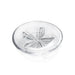 A white plate displaying a sand dollar design, emphasizing coastal themes.
