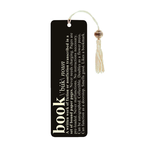 A decorative book tag featuring a tassel and a white ribbon, ideal for marking pages or gifting books.