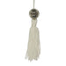 A stylish book tag adorned with a tassel and a white ribbon, perfect for personalizing or gifting books.