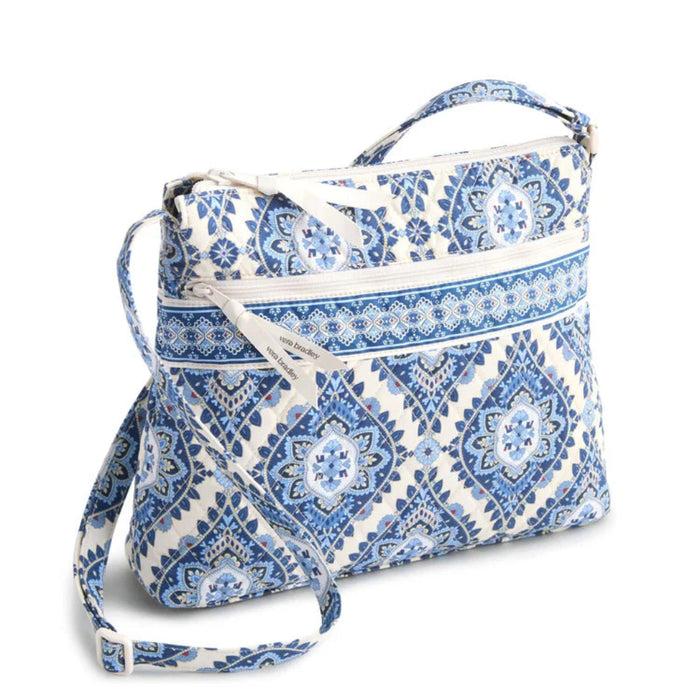 Vera Bradley Original Zip Hipster Crossbody Bag in Cambridge Blues with colorful floral pattern and multiple zippered storage compartments.