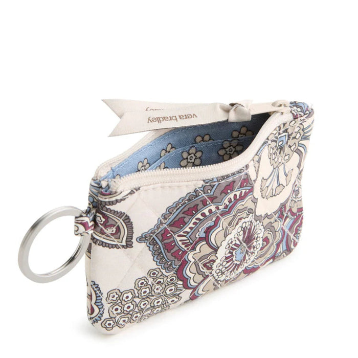 Vera Bradley Zip ID Pouch in Neutral Rhapsody with elegant floral pattern, secure zip closure, and clear ID holder.