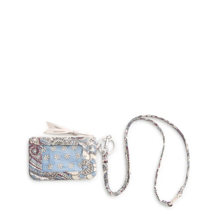 Vera Bradley Zip ID Pouch in Neutral Rhapsody with elegant floral pattern, secure zip closure, and clear ID holder.