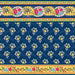 A colorful floral design with blue and yellow flowers arranged in a repeating pattern.