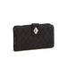 Black quilted wallet featuring a diamond design on the front.