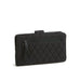 A black quilted wallet with a prominent diamond emblem on the front.
