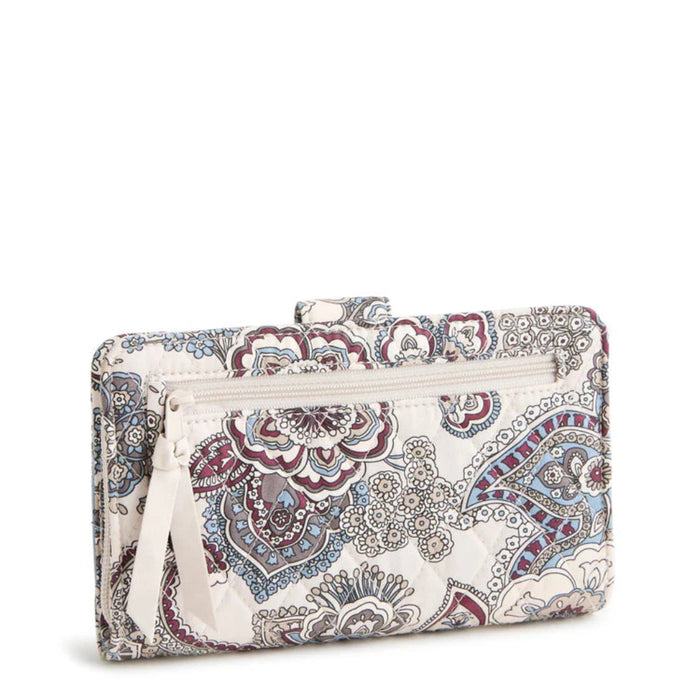 Vera Bradley Turnlock Wallet in Neutral rhapsody print featuring dual compartments with zip and turnlock closures, multiple card slots, ID windows, slip pockets, and a compact lightweight design for everyday organization.