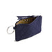 A compact purse featuring a key chain, ideal for holding small items and keys together.  
