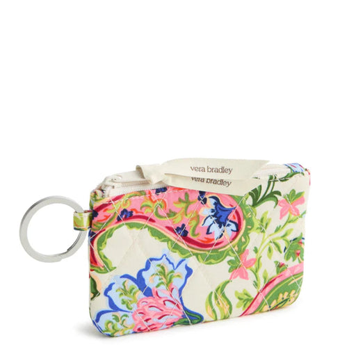 Vera Bradley Zip ID Case in Vibrant Paisley print featuring a compact zip-around design, clear ID window, interior slip pocket, and hinge ring for attaching keys while keeping cards, cash, and essentials secure.