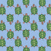 A repeating pattern featuring various turtles on a light background.  