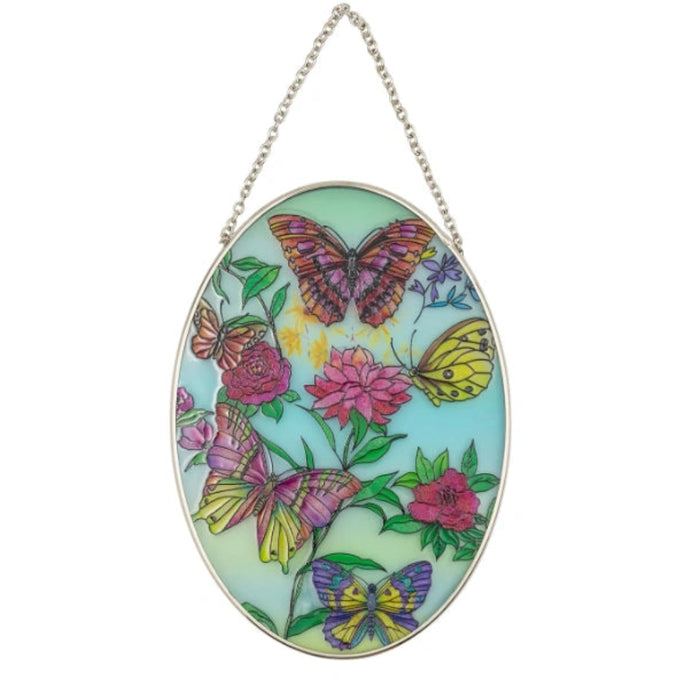 This Bridgeton Hall Butterfly Stained Glass Window Hanging Suncatcher and transform any window into a stunning display of color.