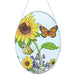7-inch stained-glass-style sunflower glass suncatcher with bright yellow petals hanging in a sunny window, reflecting colorful light.