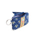 A blue handbag adorned with a floral pattern, combining elegance with a touch of nature.