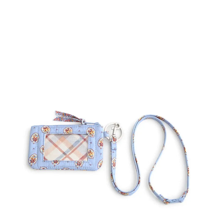 Vera Bradley Zip ID Pouch with Breakaway Lanyard in Blue Leaf botanical pattern