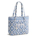 Vera Bradley Original Vera Tote in Cambridge Blues print featuring quilted cotton construction, roomy interior with multiple slip pockets, exterior zip pocket, secure zip-top closure, and comfortable shoulder straps for work, travel, shopping, and everyday organization.