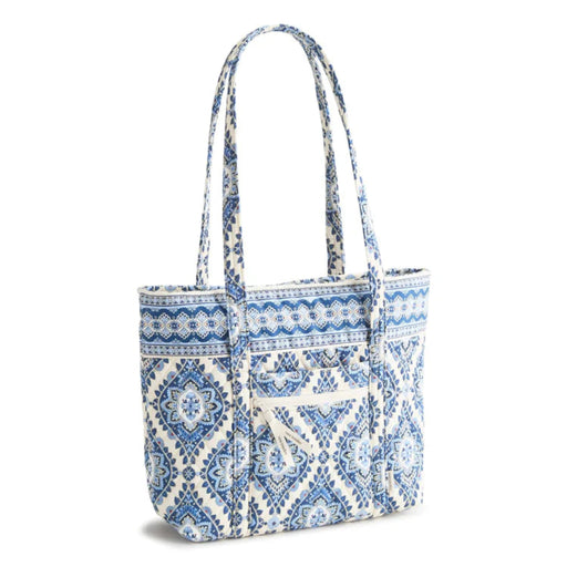Vera Bradley Small Original Vera Tote in Cambridge Blues print featuring quilted cotton construction, zip-top closure, exterior and interior organizational pockets, and comfortable shoulder straps, perfect for everyday essentials, work, shopping, and travel.
