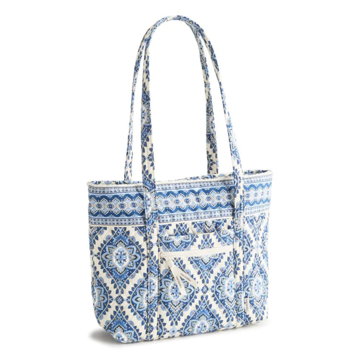 Vera Bradley Small Original Vera Tote in Cambridge Blues print featuring quilted cotton construction, zip-top closure, exterior and interior organizational pockets, and comfortable shoulder straps, perfect for everyday essentials, work, shopping, and travel.