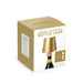 Box packaging of a cordless rechargeable bottle lamp with gold design