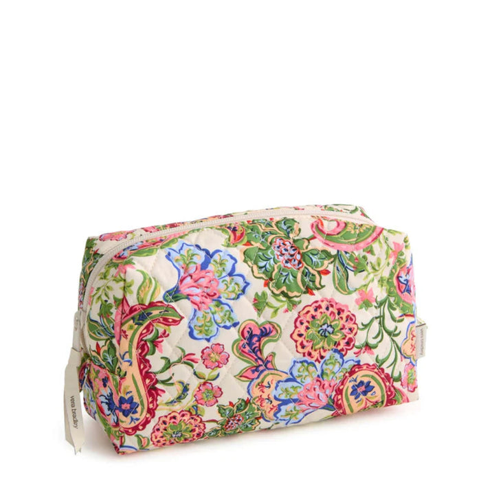 Vera Bradley Medium Cosmetic Bag in Vibrant paisley print featuring a zip-top closure, exterior zip pocket, spacious interior, and machine-washable fabric, designed for organizing makeup, skincare products, toiletries, and travel essentials.