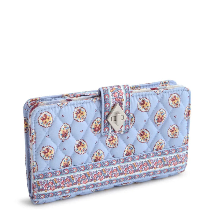 Vera Bradley Turnlock Wallet in Blue Leaf botanical pattern