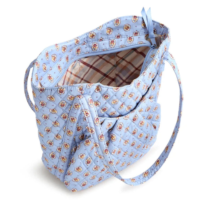 Vera Bradley Amanda Shoulder Bag in Blue Leaf pattern with a spacious design and comfortable shoulder strap.