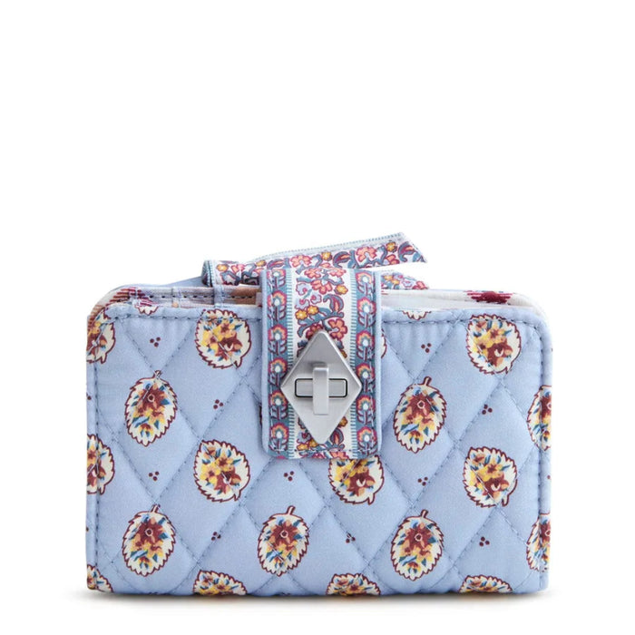 Vera Bradley Small Turnlock Wallet in Blue Leaf pattern with a compact design and convenient turnlock closure.