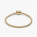Gold-tone woven mesh chain bracelet with a polished heart-shaped clasp displayed on a white background, perfect for charms and everyday wear.