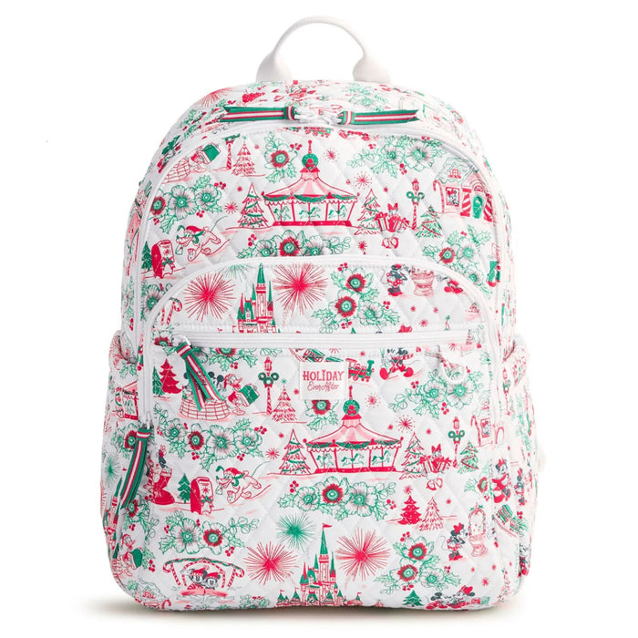 Vera Bradley Bancroft Backpack featuring the festive Holiday Ever After pattern.