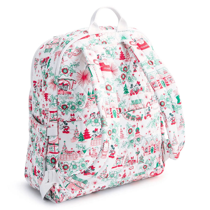 Vera Bradley Bancroft Backpack featuring the festive Holiday Ever After pattern.