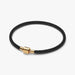Pandora Shimmering Black Cord Bracelet featuring a shimmering black cord and 14k gold-plated clasp displayed on a white background.