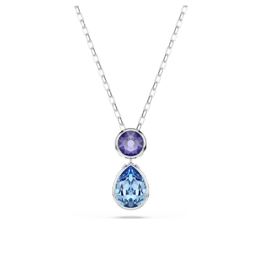 A blue and purple pendant featuring a tear-shaped stone, elegantly designed for a striking appearance.