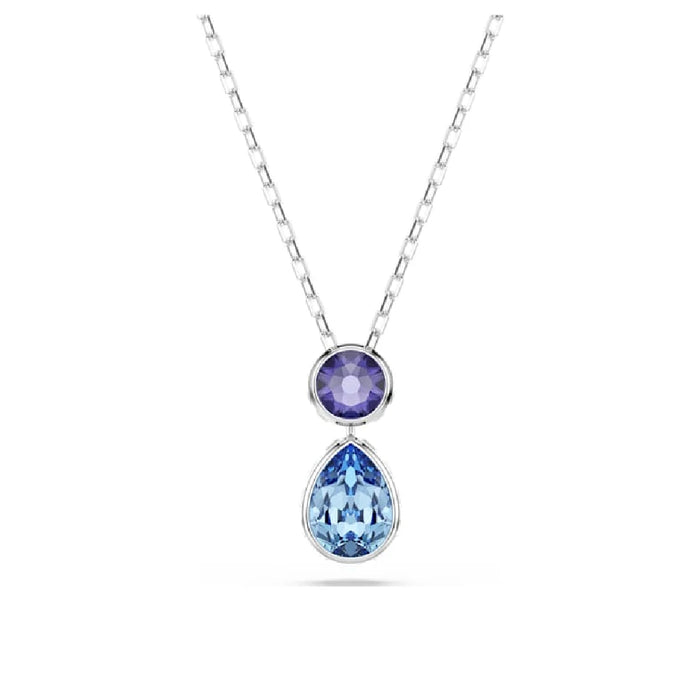 A blue and purple pendant featuring a tear-shaped stone, elegantly designed for a striking appearance.