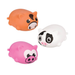Three colorful pig-shaped toys on a white background