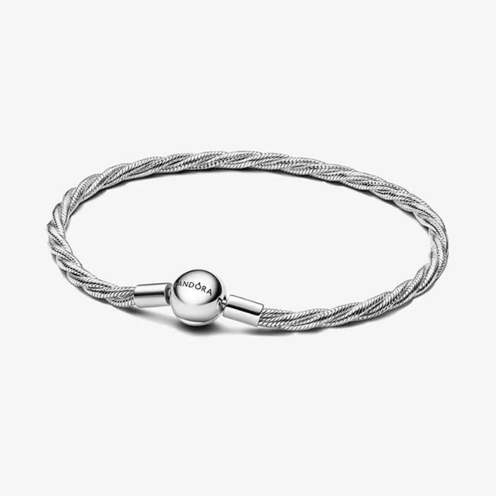 Pandora Round Pandora Clasp Twisted Snake Bracelet in sterling silver with a classic snake-chain design.