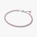 Pandora Pink Small Tennis Bracelet in sterling silver featuring a continuous row of pink cubic zirconia stones, displayed on a white background.
