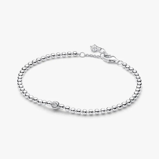 PANDORA Beads & Sparkling Stone Bracelet in sterling silver with polished beads and a bezel-set sparkling stone