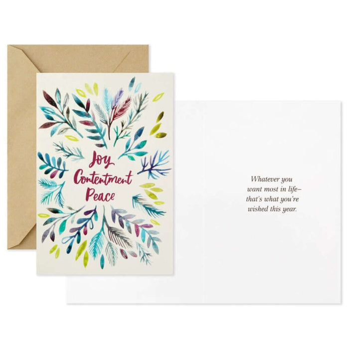 Greeting card for Rosh Hashanah with colorful leaf design and text, featuring an envelope on a white background.